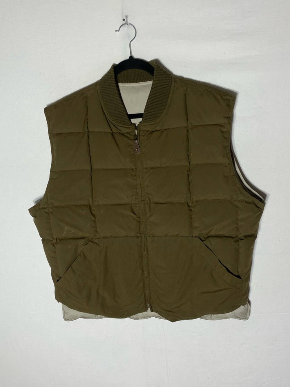 Vintage Eddie Bauer Green Grey Reversible Goose Down Filled Puffer Vest XL